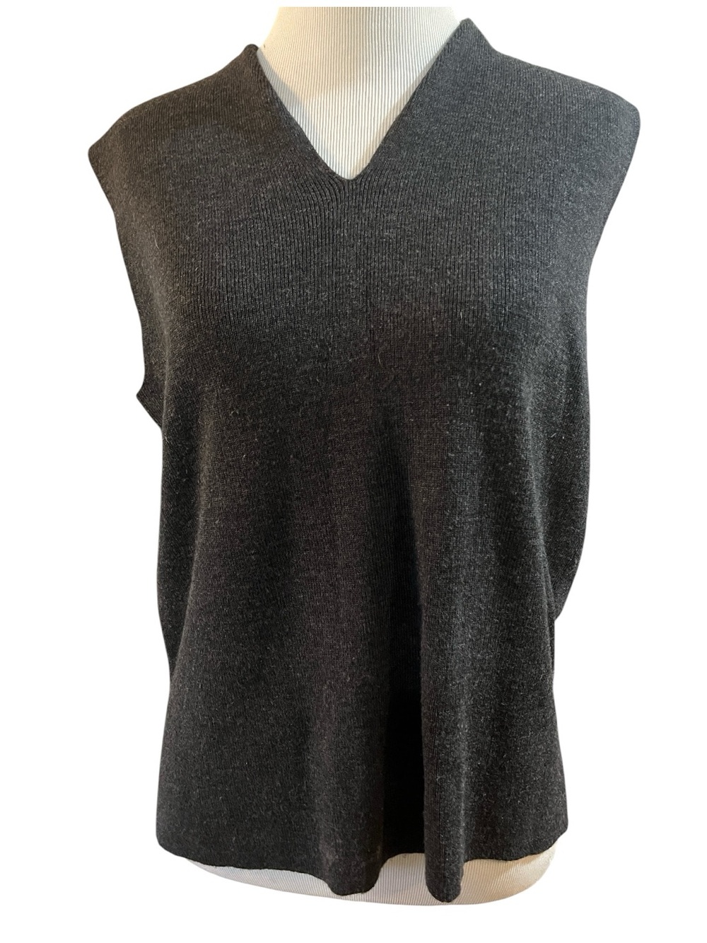 VINTAGE JILLIAN JONES ACRYLIC WOOL BLEND v NECK KNIT SWEATER VEST GRAY SIZE M